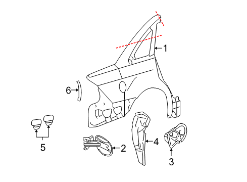 2007 Ford Five Hundred Quarter Panel & Components Filler Pocket Diagram for 6G1Z5427936A