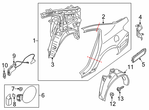 2014 Kia Cadenza Fuel Door Guard Assembly-Rear Wheel Diagram for 868213R500