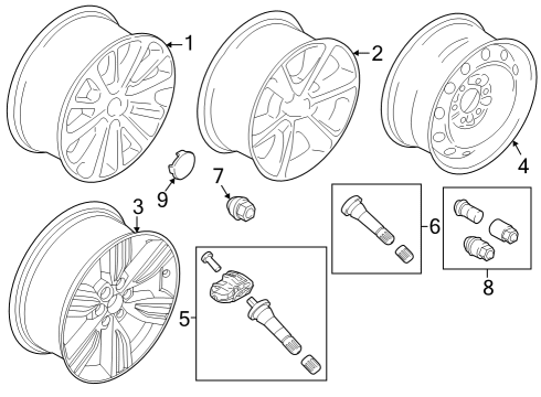2021 Ford Expedition Wheels Wheel, Alloy Diagram for JL1Z1007F