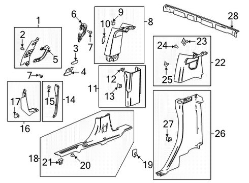 Interior Trim - Pillars Upper Center Pillar Trim Spring Diagram for 23188597