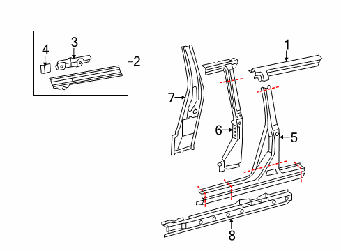 2007 Toyota Highlander Center Pillar & Rocker Roof Rail Diagram for 6123148040