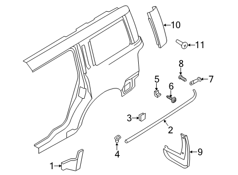 2018 Ford Flex Exterior Trim - Quarter Panel Belt Molding Retainer Diagram for 8A8Z7429144A