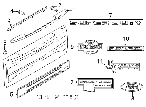 2021 Ford F-350 Super Duty Exterior Trim - Tail Gate Applique Diagram for VHC3Z9942528G