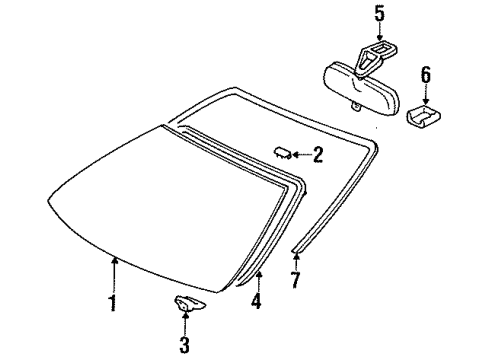 1997 Toyota Celica Windshield Glass, Reveal Moldings Cover, Inner Mirror Stay Diagram for 878340W010
