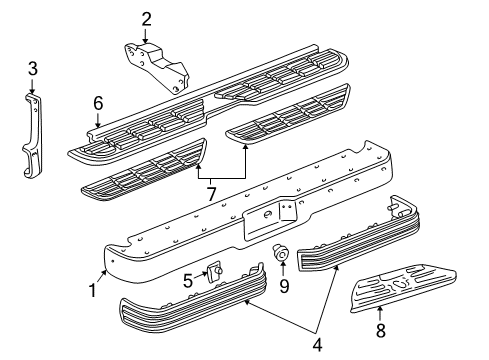 1995 Chevrolet C3500 Rear Bumper Step Pad Diagram for 15607160