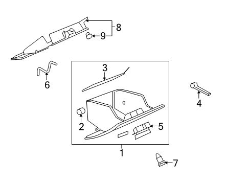 2006 Buick Lucerne Glove Box Bumper-Instrument Panel Compartment Diagram for 10368431
