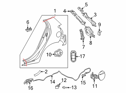 2009 Toyota Yaris Fuel Door Quarter Panel Protector Diagram for 5874152150
