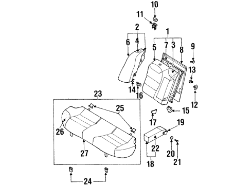 2000 Daewoo Leganza Rear Seat Components Seat Cushion Fastener Diagram for 94535926