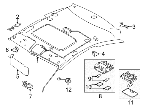 2013 Hyundai Elantra Coupe Interior Trim - Roof Overhead Console Lamp Assembly Diagram for 928003X100TX