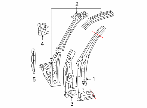 2002 Toyota Tacoma Hinge Pillar Hinge Pillar Diagram for 6113104020