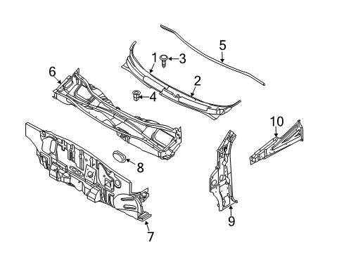 2011 Chevrolet Aveo Cowl Rear Weatherstrip Diagram for 96648169
