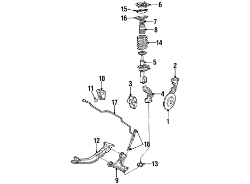 1988 Cadillac Cimarron Front Suspension Components, Lower Control Arm, Stabilizer Bar Insulator, Front Stabilizer Shaft Diagram for 22638593