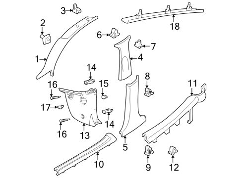 2006 Ford Focus Interior Trim - Pillars, Rocker & Floor Weatherstrip Pillar Trim Diagram for 5S4Z5403598AAC