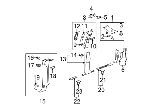 2009 Cadillac Escalade EXT Interior Trim - Pillars, Rocker & Floor Lock Pillar Trim Diagram for 15923946