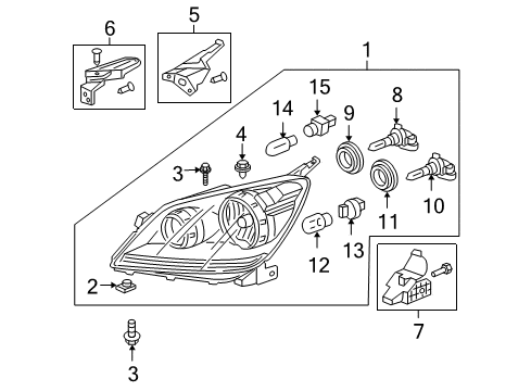 2008 Honda Odyssey Headlamps Leg Kit B, R. Headlight Mounting Diagram for 06100SHJA11