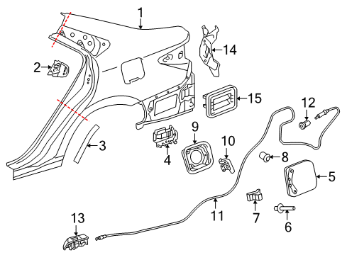 2016 Toyota Camry Quarter Panel & Components Quarter Panel Reinforcement Diagram for 6150306110
