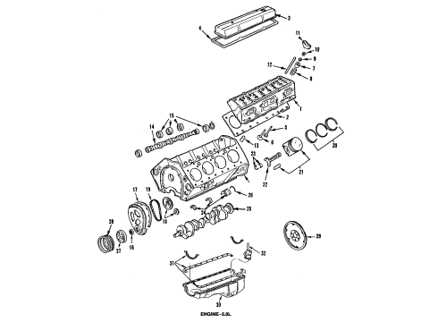 1987 Chevrolet El Camino Engine Parts, Mounts, Cylinder Head & Valves, Camshaft & Timing, Oil Pan, Oil Pump, Crankshaft & Bearings, Pistons, Rings & Bearings Valve Cover Diagram for 14091636