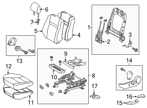 2013 Toyota Camry Driver Seat Components Recliner Lever Diagram for 7257406010