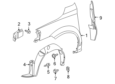 2006 Saturn Relay Fender & Components Fender Liner Diagram for 15247661