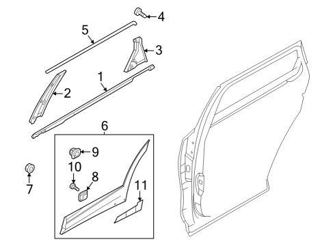 Exterior Trim - Rear Door Clip-Waist Line MOUL Diagram for 87715D2000
