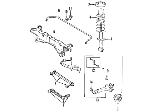1998 Hyundai Sonata Rear Suspension Components, Lower Control Arm, Upper Control Arm, Stabilizer Bar Rear Wheel Hub Assembly Diagram for 5271034701