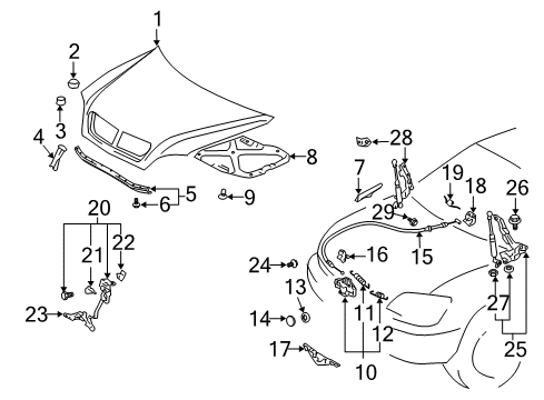 2006 Lexus RX400h Hood & Components Bolt, W/Washer Diagram for 9008011720