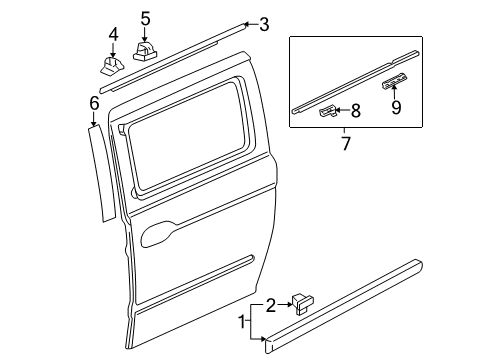 2010 Honda Odyssey Exterior Trim - Side Loading Door Protector, R. RR. Door *B552P* (BALI BLUE PEARL) Diagram for 75303SHJA22ZR