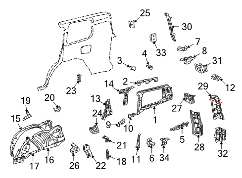 2008 Toyota Land Cruiser Inner Structure - Quarter Panel Reinforcement Diagram for 6177760030