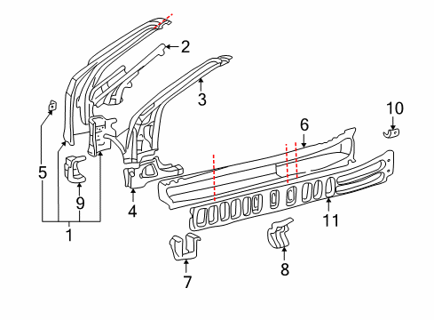 2001 Toyota MR2 Spyder Hinge Pillar, Rocker Inner Pillar Diagram for 6112417010