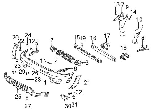 2004 Toyota 4Runner Front Bumper Impact Bar Nut Diagram for 90178A0030