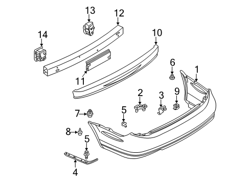 2001 Nissan Maxima Rear Bumper Bracket-Rear Bumper, LH Diagram for 850412Y900