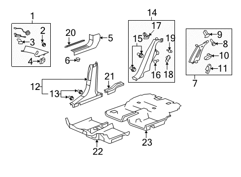 2007 Saturn Aura Interior Trim - Pillars, Rocker & Floor Lock Pillar Trim Retainer Diagram for 22731899