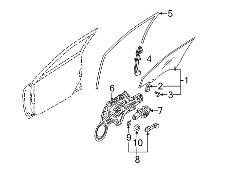 2004 Kia Spectra Front Door - Glass & Hardware Regulator Assembly-Front Door Diagram for 824022F000