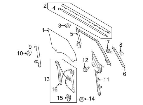 2021 Ford Bronco Front Door RUN - DOOR GLASS Diagram for M2DZ9821596B
