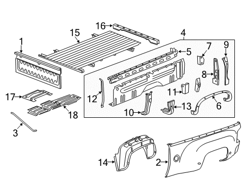 2016 Chevrolet Silverado 3500 HD Pick Up Box Components Edge Molding Bolt Diagram for 11561637