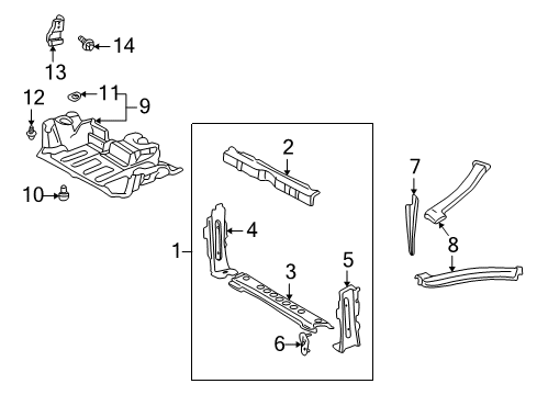 2004 Toyota MR2 Spyder Radiator Support, Splash Shields Hook Diagram for 5196217031