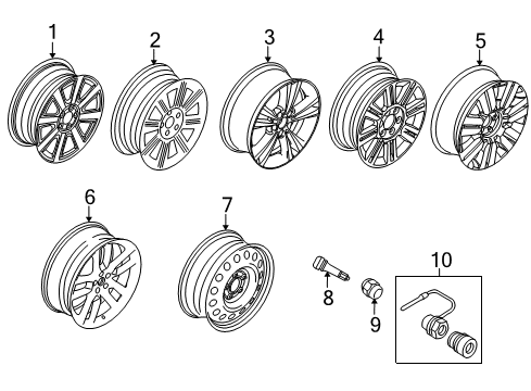 2009 Lincoln MKX Wheels Wheel Nut Diagram for 6F2Z1012BA