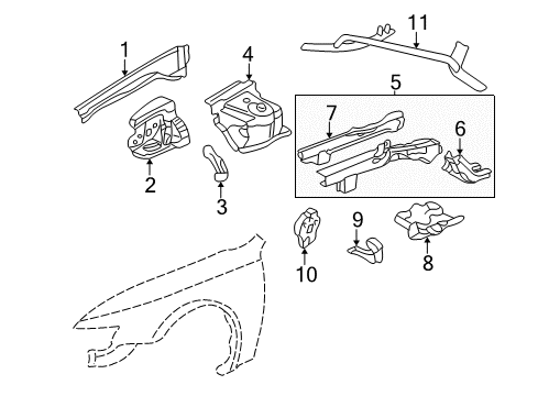 2001 Acura TL Structural Components & Rails Frame, Left Front Side Diagram for 60910S87A01ZZ