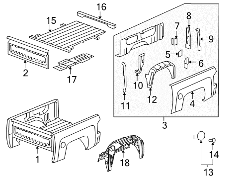 2011 GMC Sierra 1500 Pick Up Box Components Fuel Door Bumper Diagram for 25871813