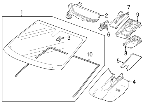 2020 Cadillac XT4 Windshield Glass, Reveal Moldings Mirror Inside Diagram for 13540316