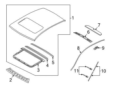 2012 Infiniti M35h Roof & Components, Exterior Trim Clip Diagram for 73858CN00B