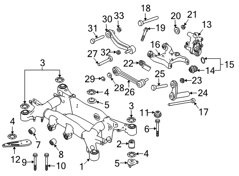 2005 BMW 645Ci Rear Suspension Components, Lower Control Arm, Upper Control Arm, Ride Control, Stabilizer Bar Rear Axle Carrier Diagram for 33316770842