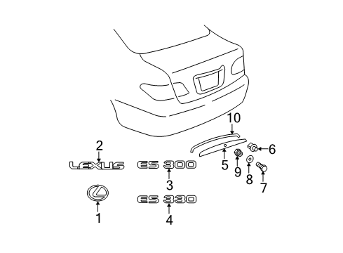 2004 Lexus ES330 Exterior Trim - Trunk Lid Luggage Compartment Door Name Plate, No.1 Diagram for 9097502022