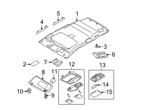 2009 Nissan Rogue Interior Trim - Roof Finisher Assy-Roof, Front Diagram for 73975JM00A