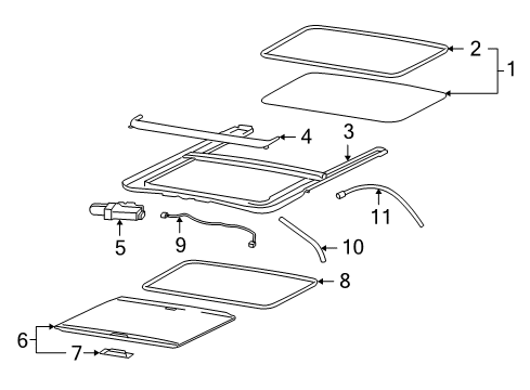 2009 Hummer H3T Sunroof Sunroof Frame Diagram for 25895795