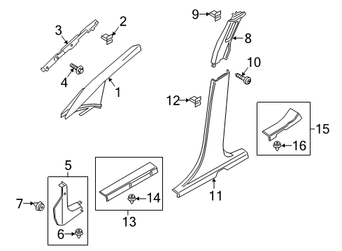 2022 Ford EcoSport Interior Trim - Pillars Weatherstrip Pillar Trim Diagram for GN1Z5803598AB