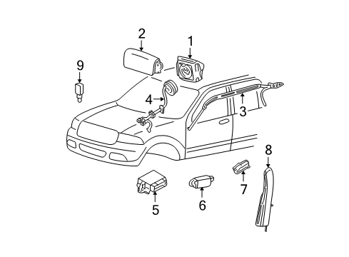2007 Ford Five Hundred Air Bag Components Side Sensor Diagram for 5F9Z14B345AA