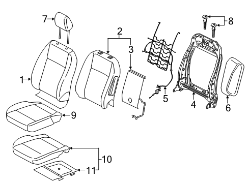 2019 Ford EcoSport Driver Seat Components Seat Back Pad Diagram for GN1Z1564811A