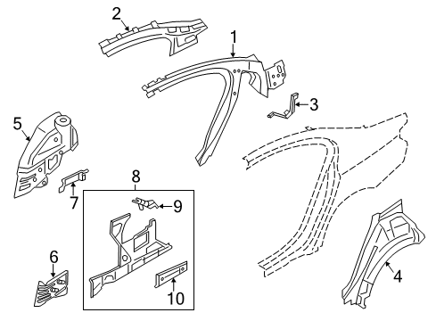 2014 BMW 640i xDrive Gran Coupe Inner Structure - Quarter Panel Extension For Rear Left Wheel Well Diagram for 41147294967