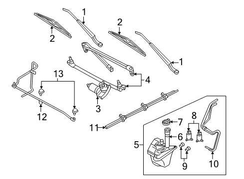 2006 Mercury Mariner Wiper & Washer Components Washer Hose Diagram for 5L8Z17A605AA